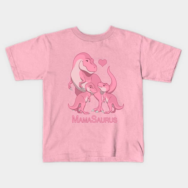 MamaSaurus T-Rex Mommy & Twin Baby Girl Dinosaurs Kids T-Shirt by csforest